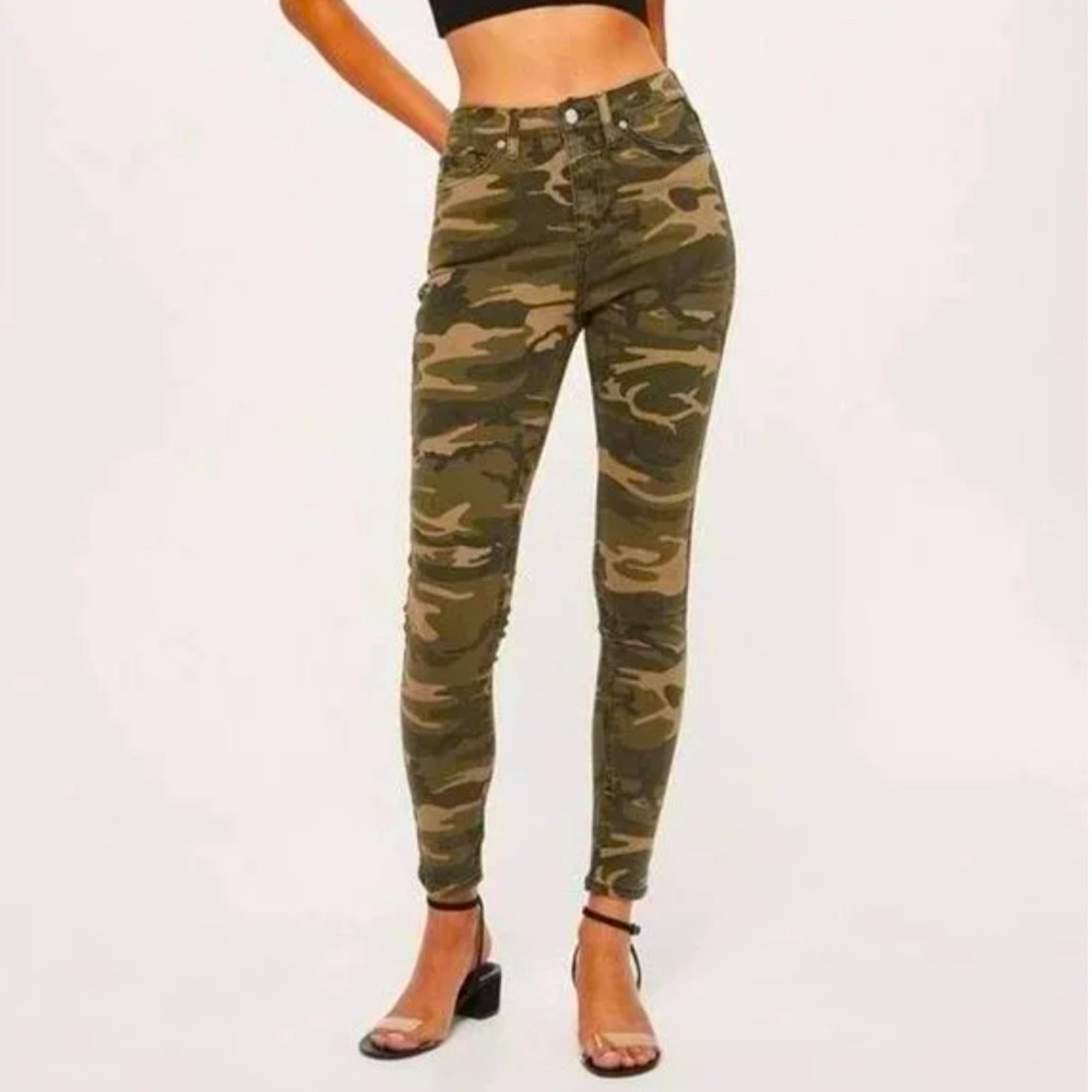 TopShop Moto Camo Green Jamie Jeans, 32x28.